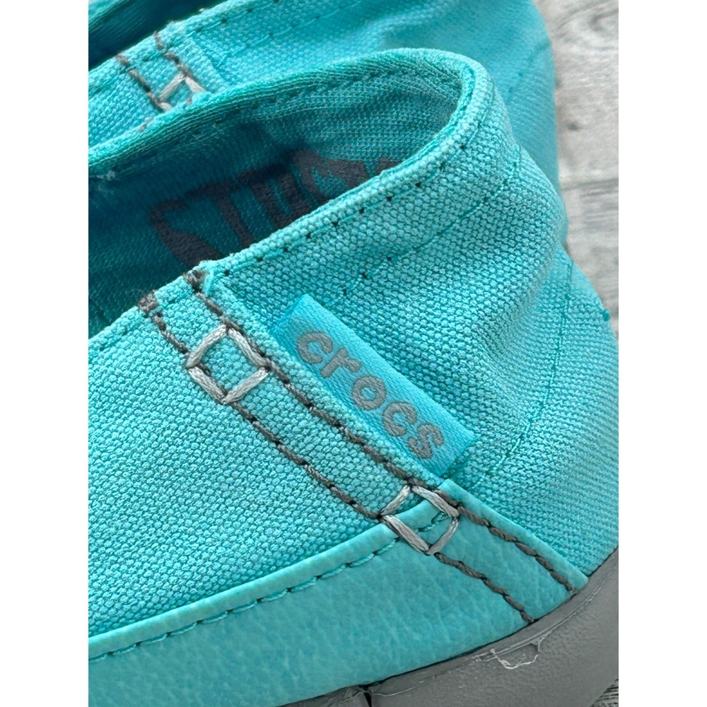 Crocs Women's Teal Canvas Ballet Flats Comfort Slip On Shoes Size 7 - Picture 3 of 10